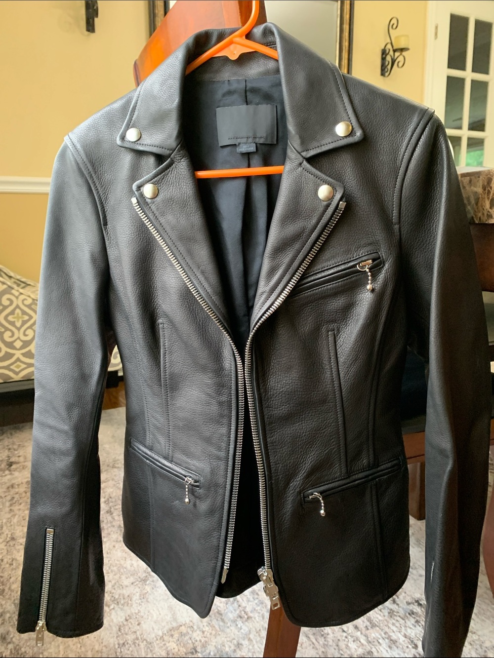 Alexander Wang Black Leather Moto Jacket with Silver Hardware